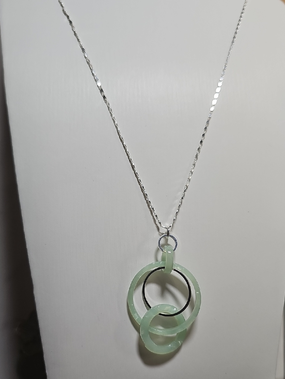 Silver Chain Necklace with Mint Green Interlocking Rings